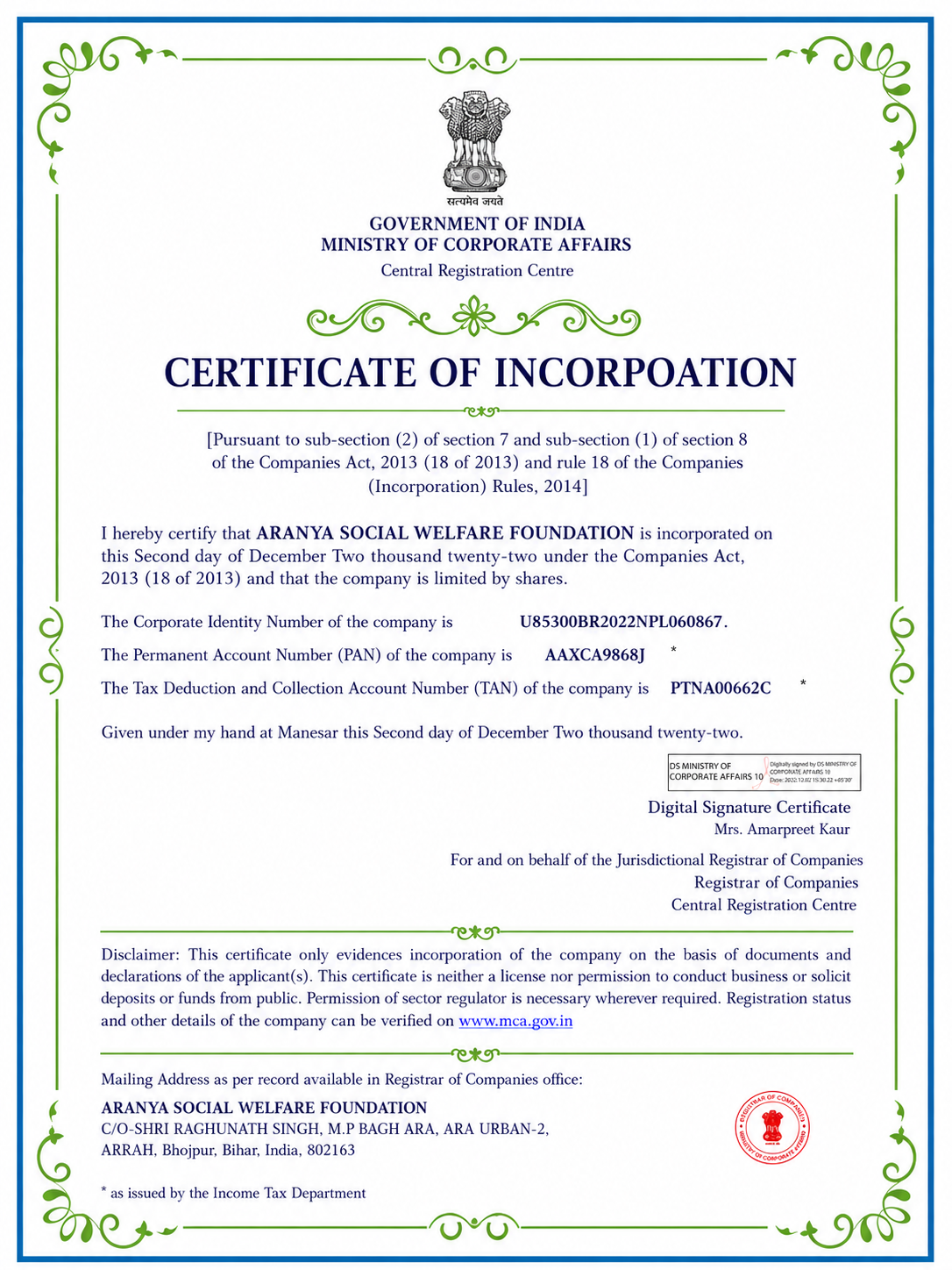 Certificate of Incorporation